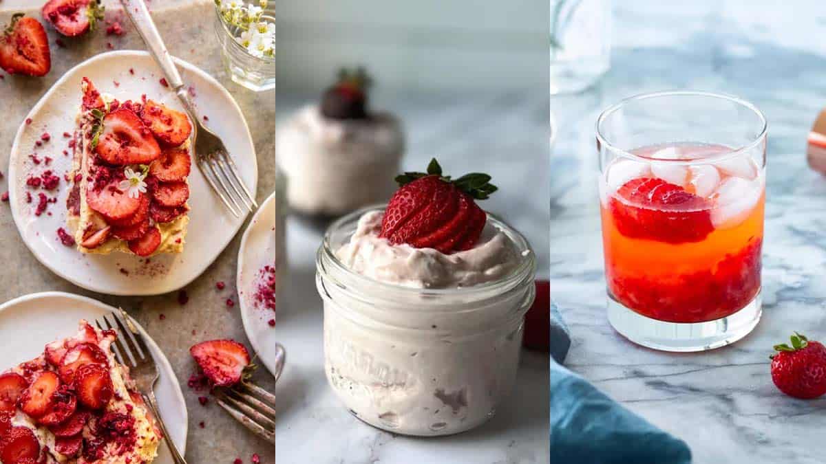 Triptych image of sweet strawberry treats